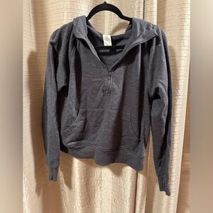 Women's Charcoal Half-Zip Hoodie Pullover with Kangaroo Pocket